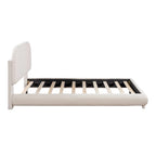 Letto imbottito con piattaforma a dimensione piena, beige/grigio, testiera curva, per 1-2 persone