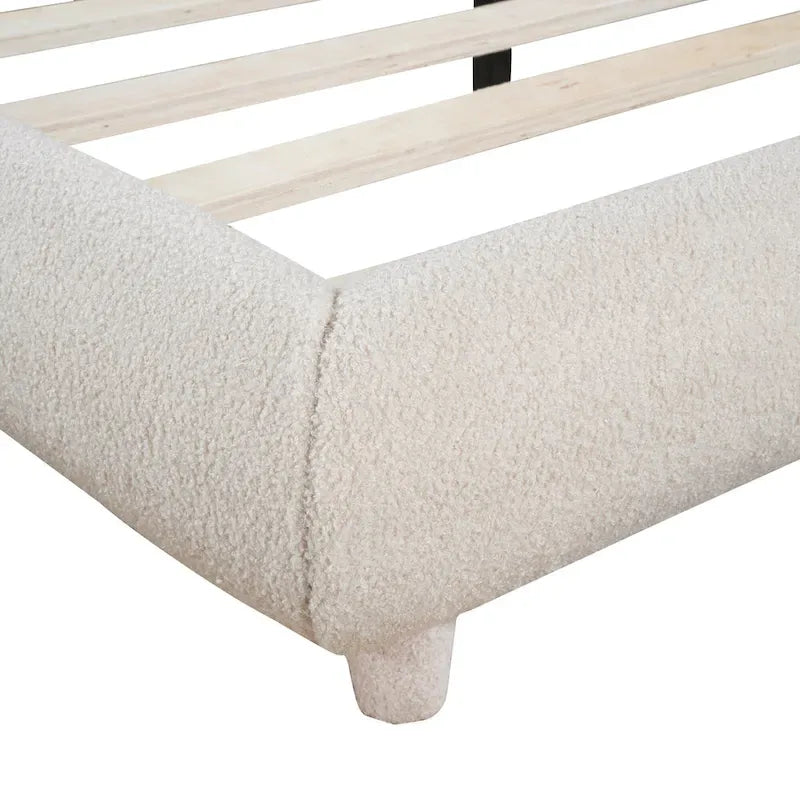 Letto imbottito con piattaforma a dimensione piena, beige/grigio, testiera curva, per 1-2 persone