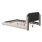 Letto imbottito con piattaforma a dimensione piena, beige/grigio, testiera curva, per 1-2 persone