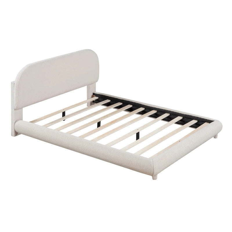 Letto imbottito con piattaforma a dimensione piena, beige/grigio, testiera curva, per 1-2 persone