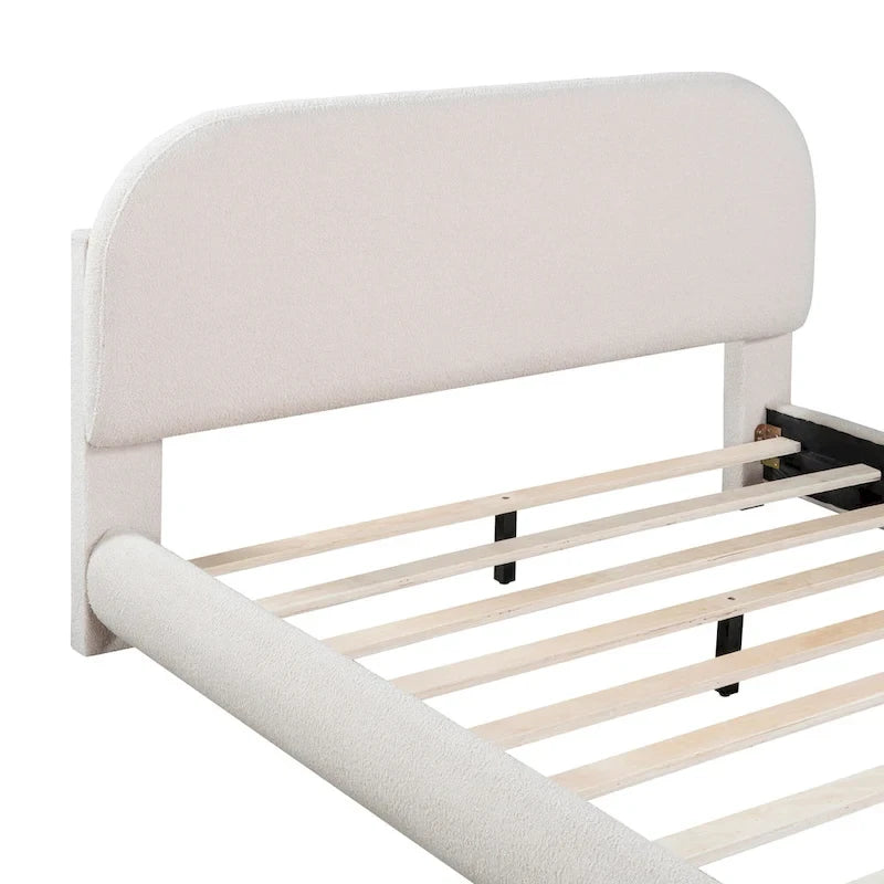 Letto imbottito con piattaforma a dimensione piena, beige/grigio, testiera curva, per 1-2 persone
