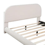 Letto imbottito con piattaforma a dimensione piena, beige/grigio, testiera curva, per 1-2 persone