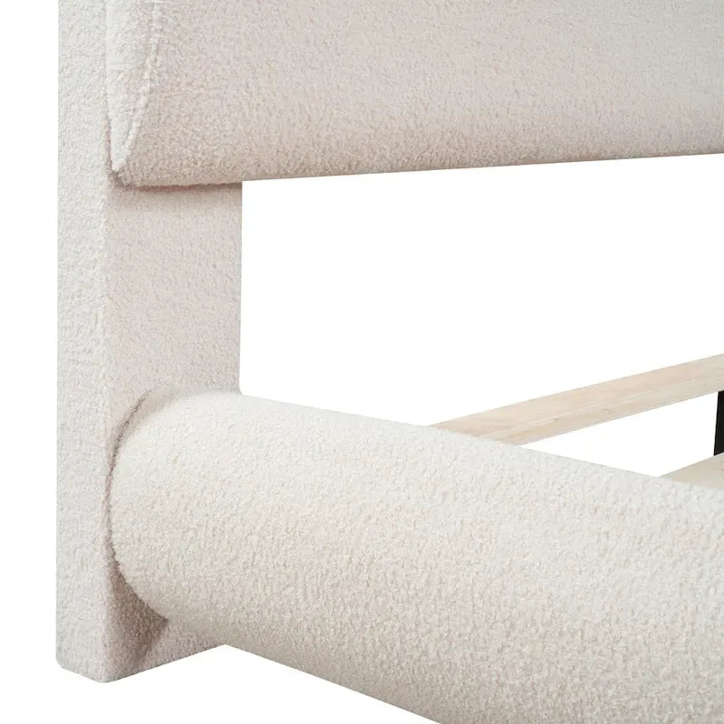 Letto imbottito con piattaforma a dimensione piena, beige/grigio, testiera curva, per 1-2 persone