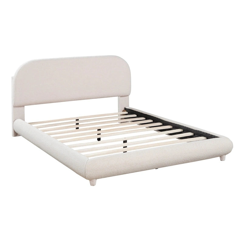 Letto imbottito con piattaforma a dimensione piena, beige/grigio, testiera curva, per 1-2 persone
