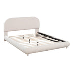 Letto imbottito con piattaforma a dimensione piena, beige/grigio, testiera curva, per 1-2 persone