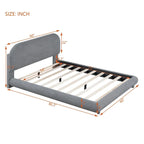Letto imbottito con piattaforma a dimensione piena, beige/grigio, testiera curva, per 1-2 persone