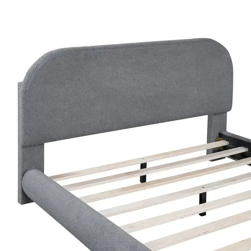 Letto imbottito con piattaforma a dimensione piena, beige/grigio, testiera curva, per 1-2 persone