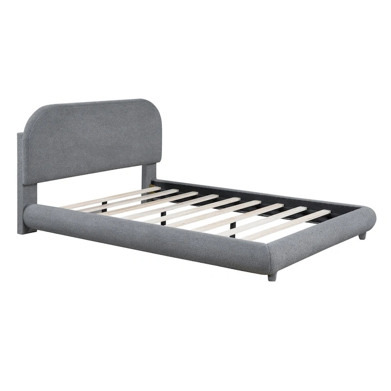 Letto imbottito con piattaforma a dimensione piena, beige/grigio, testiera curva, per 1-2 persone