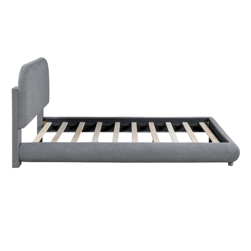 Letto imbottito con piattaforma a dimensione piena, beige/grigio, testiera curva, per 1-2 persone
