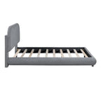 Letto imbottito con piattaforma a dimensione piena, beige/grigio, testiera curva, per 1-2 persone