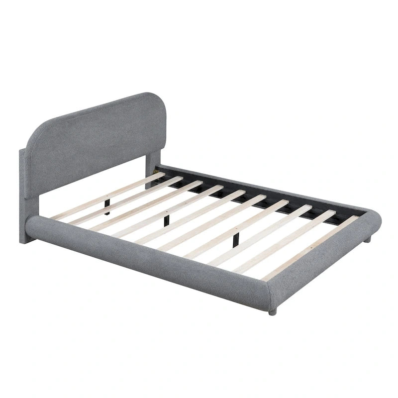 Letto imbottito con piattaforma a dimensione piena, beige/grigio, testiera curva, per 1-2 persone