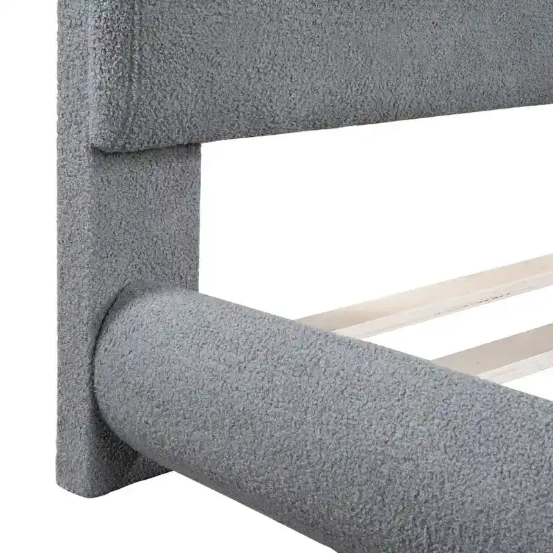 Letto imbottito con piattaforma a dimensione piena, beige/grigio, testiera curva, per 1-2 persone