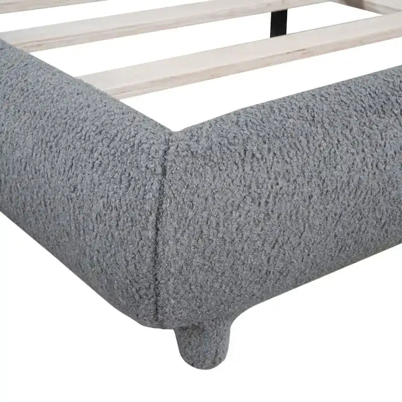 Letto imbottito con piattaforma a dimensione piena, beige/grigio, testiera curva, per 1-2 persone