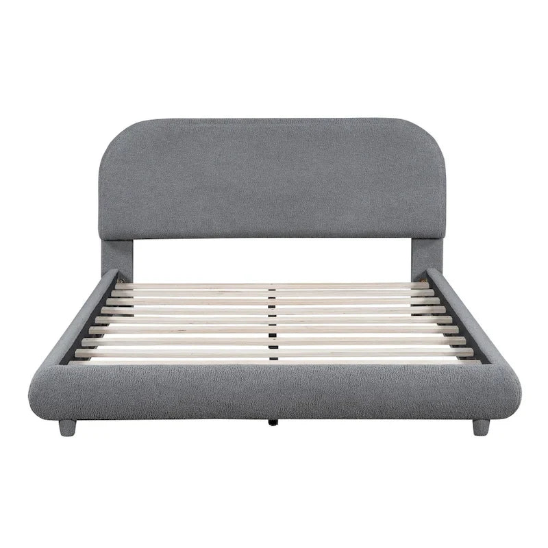 Letto imbottito con piattaforma a dimensione piena, beige/grigio, testiera curva, per 1-2 persone