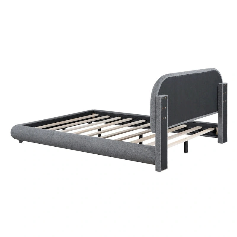 Letto imbottito con piattaforma a dimensione piena, beige/grigio, testiera curva, per 1-2 persone