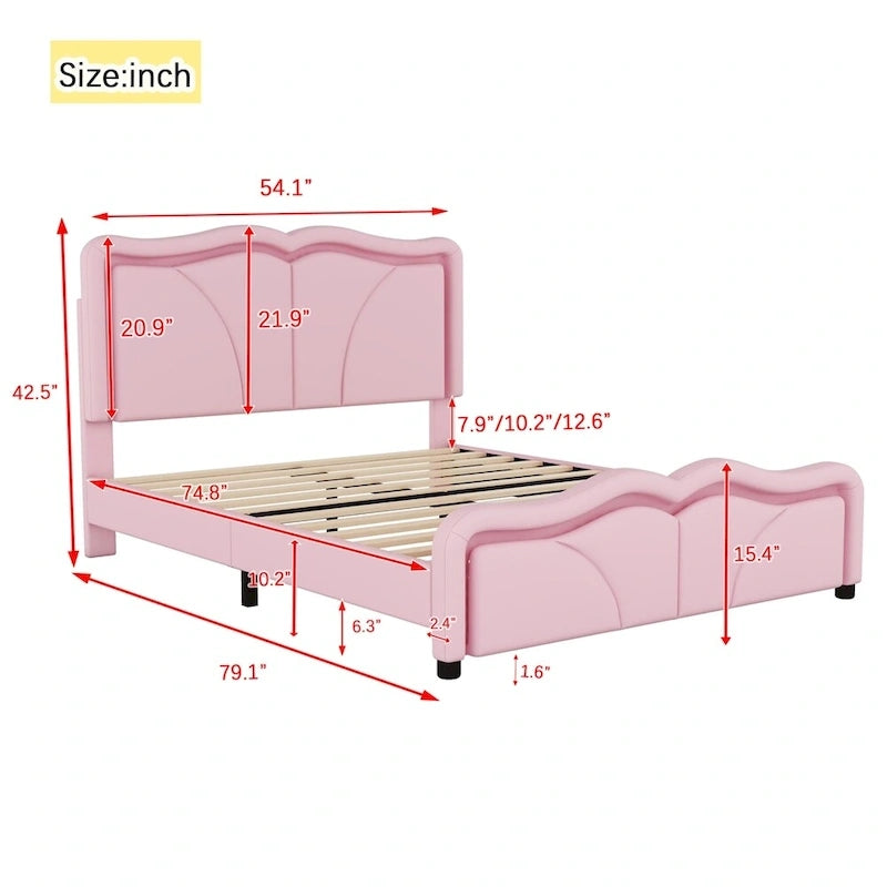 Letto matrimoniale con piattaforma in velluto curvo rosa/bianco con LED e testiera regolabile, 1 persona