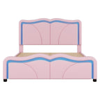 Letto matrimoniale con piattaforma in velluto curvo rosa/bianco con LED e testiera regolabile, 1 persona