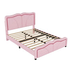 Letto matrimoniale con piattaforma in velluto curvo rosa/bianco con LED e testiera regolabile, 1 persona