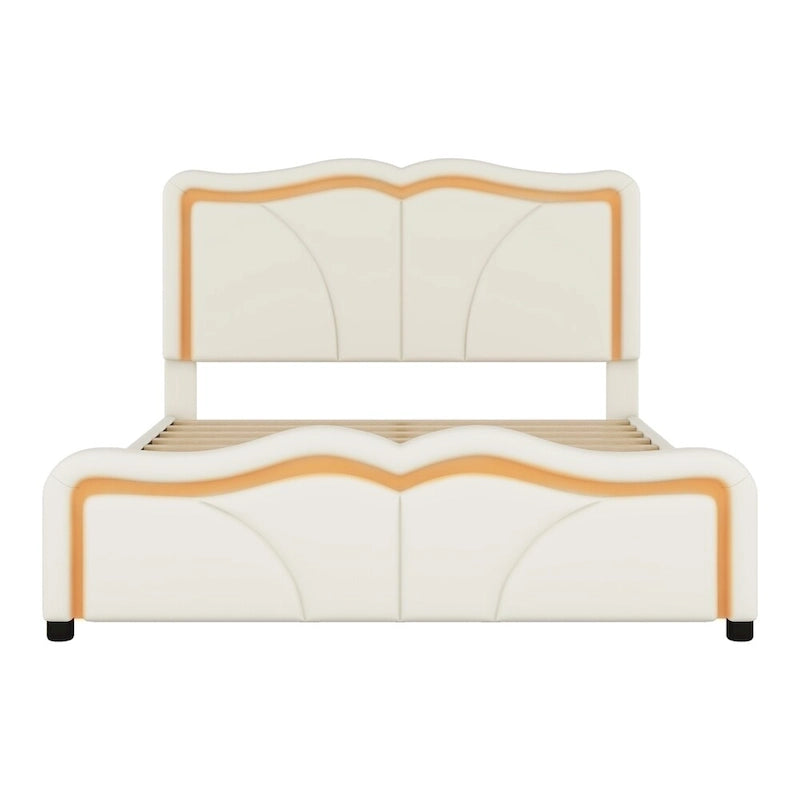 Letto matrimoniale con piattaforma in velluto curvo rosa/bianco con LED e testiera regolabile, 1 persona