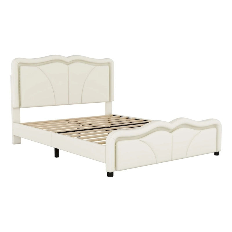 Letto matrimoniale con piattaforma in velluto curvo rosa/bianco con LED e testiera regolabile, 1 persona