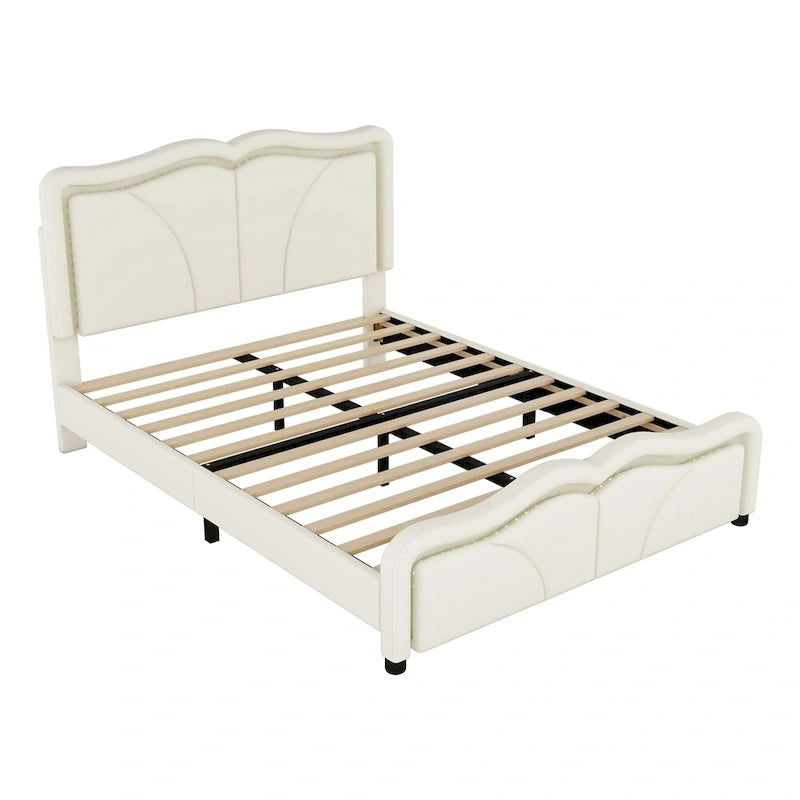 Letto matrimoniale con piattaforma in velluto curvo rosa/bianco con LED e testiera regolabile, 1 persona