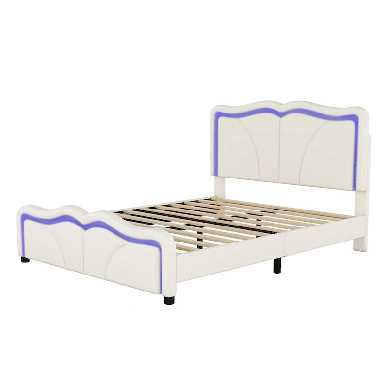 Letto matrimoniale con piattaforma in velluto curvo rosa/bianco con LED e testiera regolabile, 1 persona