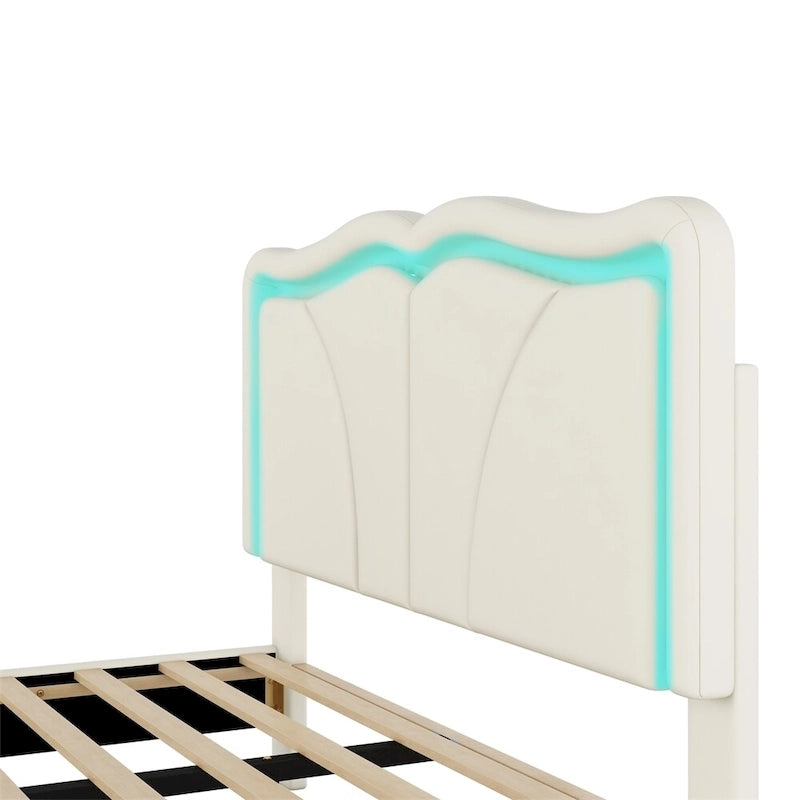 Letto matrimoniale con piattaforma in velluto curvo rosa/bianco con LED e testiera regolabile, 1 persona