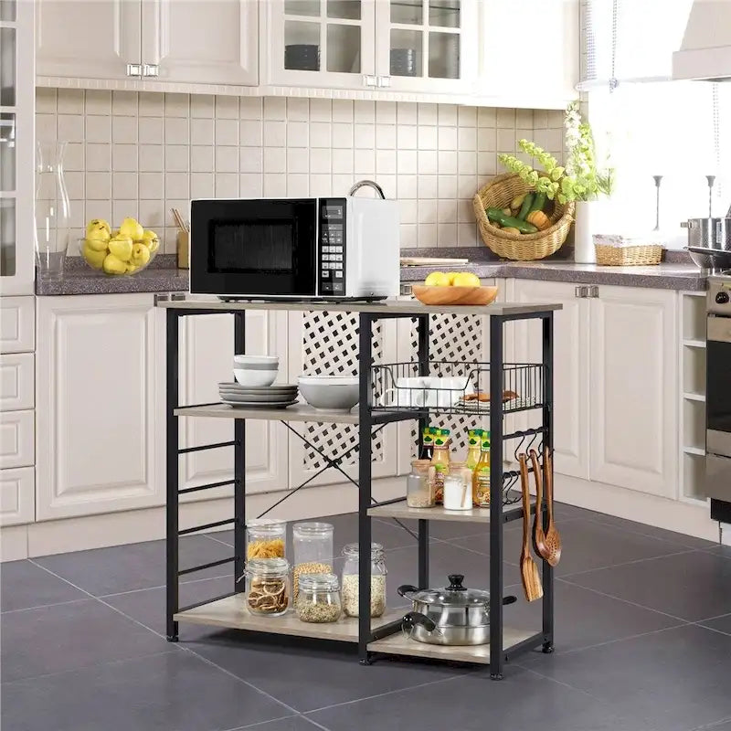 Isola da Cucina/Scaffale per Panettiere Marrone Ruggine/Grigio, Ripiano Portaoggetti a Più Livelli