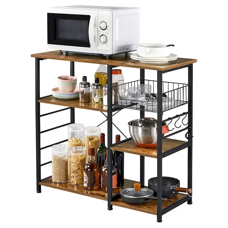 Isola da Cucina/Scaffale per Panettiere Marrone Ruggine/Grigio, Ripiano Portaoggetti a Più Livelli