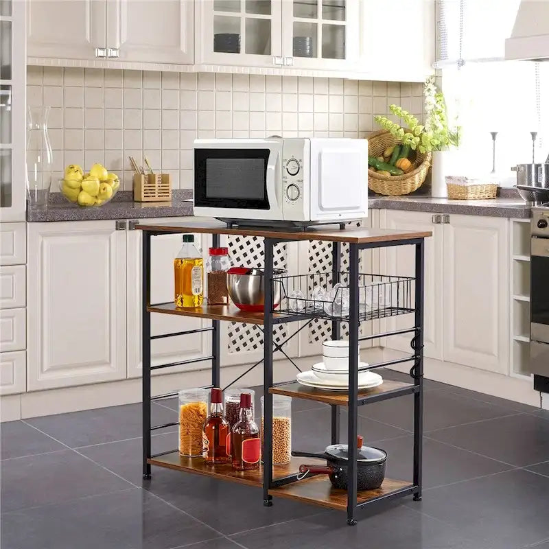 Isola da Cucina/Scaffale per Panettiere Marrone Ruggine/Grigio, Ripiano Portaoggetti a Più Livelli