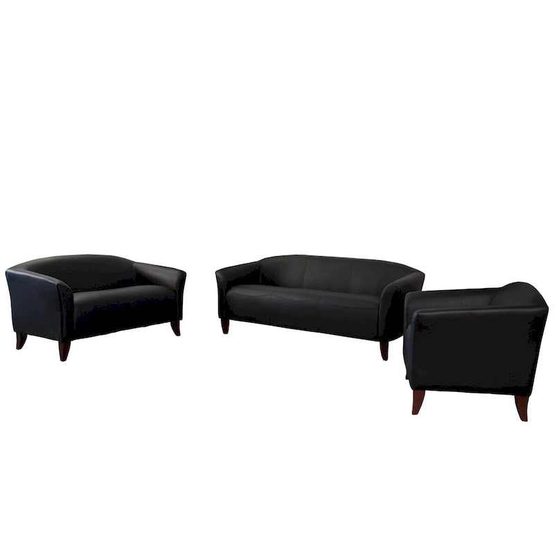 Set divani da reception in pelle morbida, braccioli inclinati, piedini in legno – Nero / Marrone / Bianco / Cognac, da 1 a 3 posti