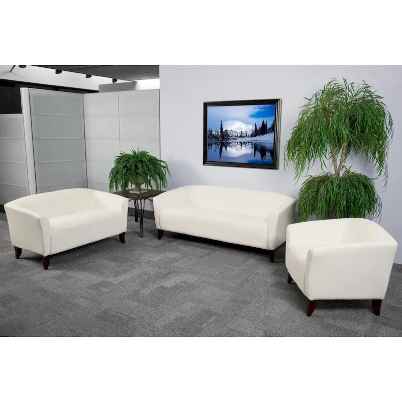 Set divani da reception in pelle morbida, braccioli inclinati, piedini in legno – Nero / Marrone / Bianco / Cognac, da 1 a 3 posti