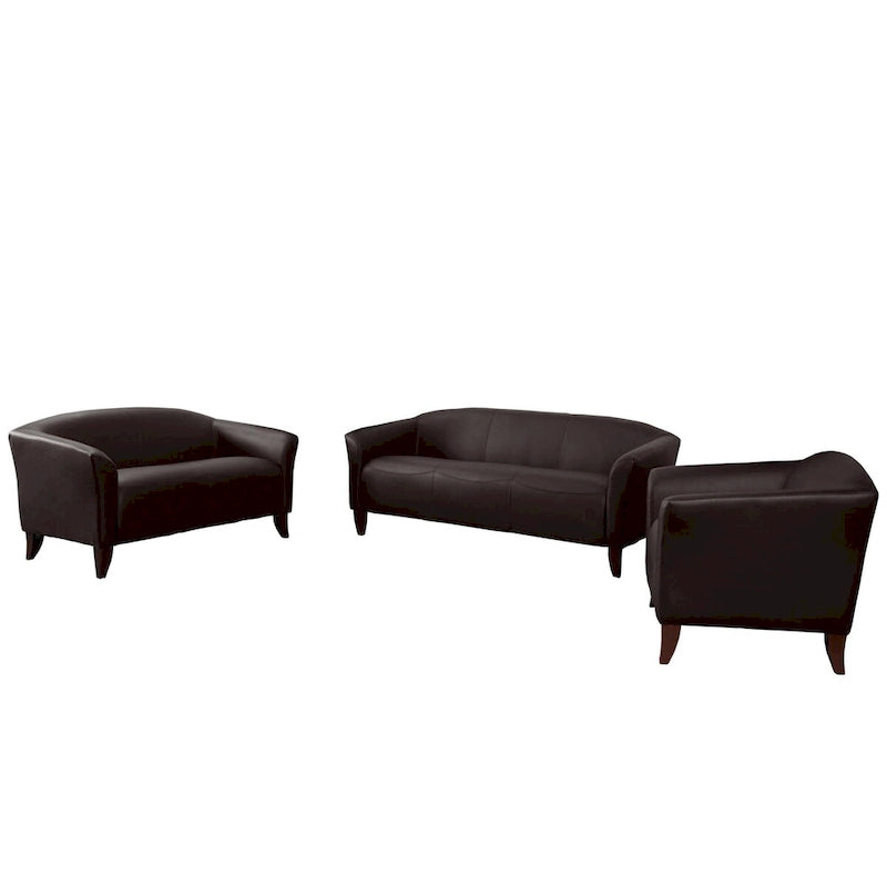 Set divani da reception in pelle morbida, braccioli inclinati, piedini in legno – Nero / Marrone / Bianco / Cognac, da 1 a 3 posti