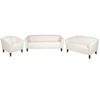 Set divani da reception in pelle morbida, braccioli inclinati, piedini in legno – Nero / Marrone / Bianco / Cognac, da 1 a 3 posti