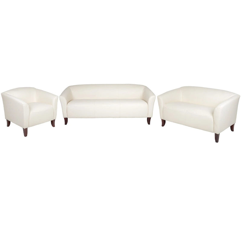 Set divani da reception in pelle morbida, braccioli inclinati, piedini in legno – Nero / Marrone / Bianco / Cognac, da 1 a 3 posti