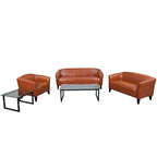 Set divani da reception in pelle morbida, braccioli inclinati, piedini in legno – Nero / Marrone / Bianco / Cognac, da 1 a 3 posti