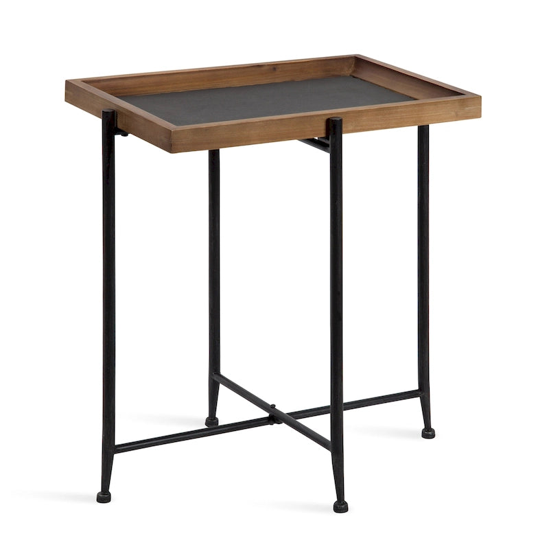 Tavolino d'appoggio rustico in legno marrone/nero e ferro, 50,1 cm × 34,3 cm × 59,1 cm