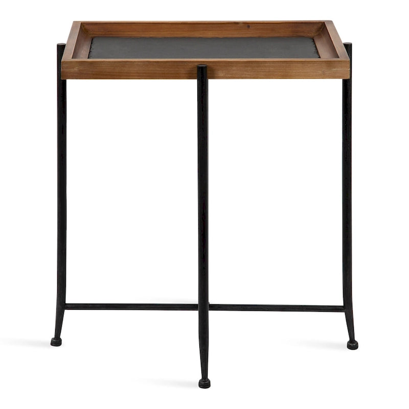 Tavolino d'appoggio rustico in legno marrone/nero e ferro, 50,1 cm × 34,3 cm × 59,1 cm