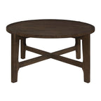 Tavolino da caffè rotondo in legno marrone scuro per 1, gambe a X