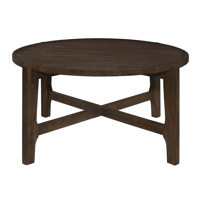Tavolino da caffè rotondo in legno marrone scuro per 1, gambe a X