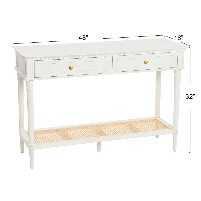 Consolle noce/nero/bianco con ripiano in canna, 2 cassetti, montaggio da 1 persona