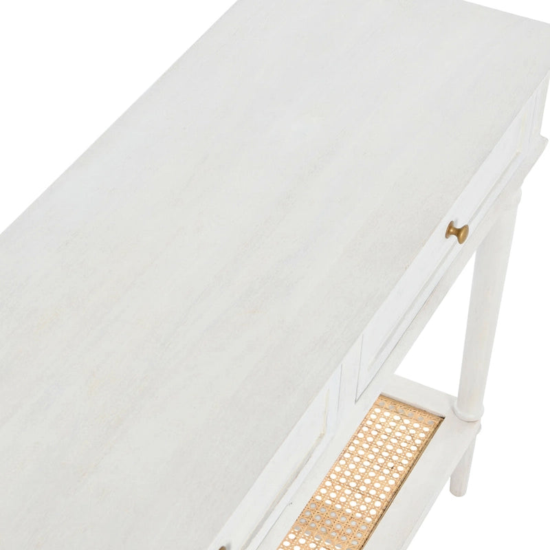 Consolle noce/nero/bianco con ripiano in canna, 2 cassetti, montaggio da 1 persona