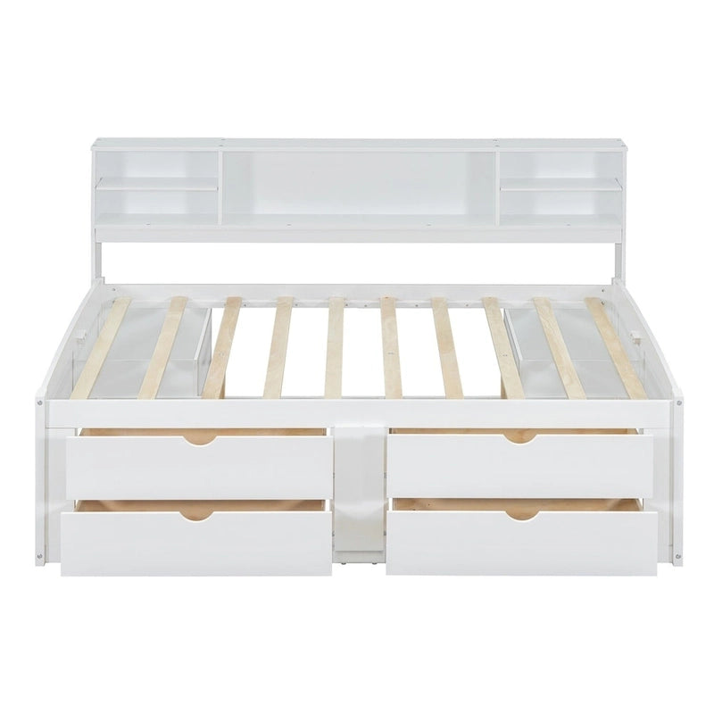 Divano letto full size (135 cm) color espresso / grigio / bianco con armadietti, mensole e 4 cassetti, per 1