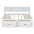 Divano letto full size (135 cm) color espresso / grigio / bianco con armadietti, mensole e 4 cassetti, per 1