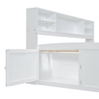 Divano letto full size (135 cm) color espresso / grigio / bianco con armadietti, mensole e 4 cassetti, per 1