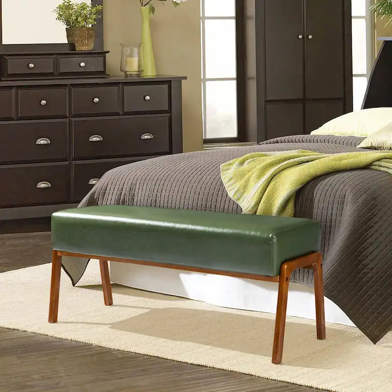 Panca rivestita in similpelle verde, stile moderno, seduta singola
