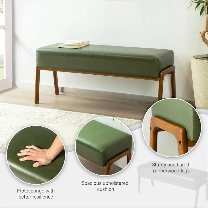 Panca rivestita in similpelle verde, stile moderno, seduta singola