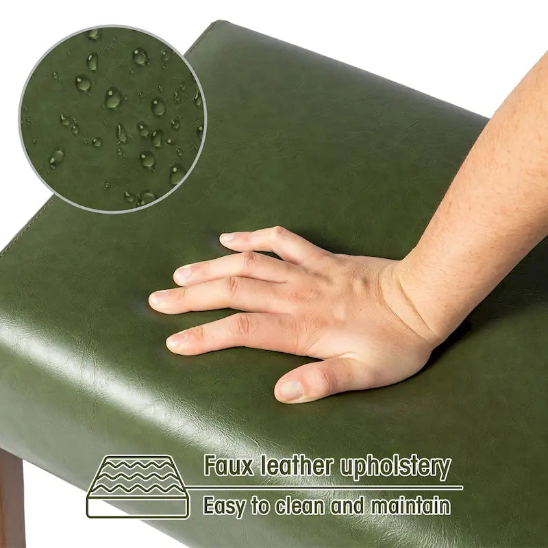 Panca rivestita in similpelle verde, stile moderno, seduta singola