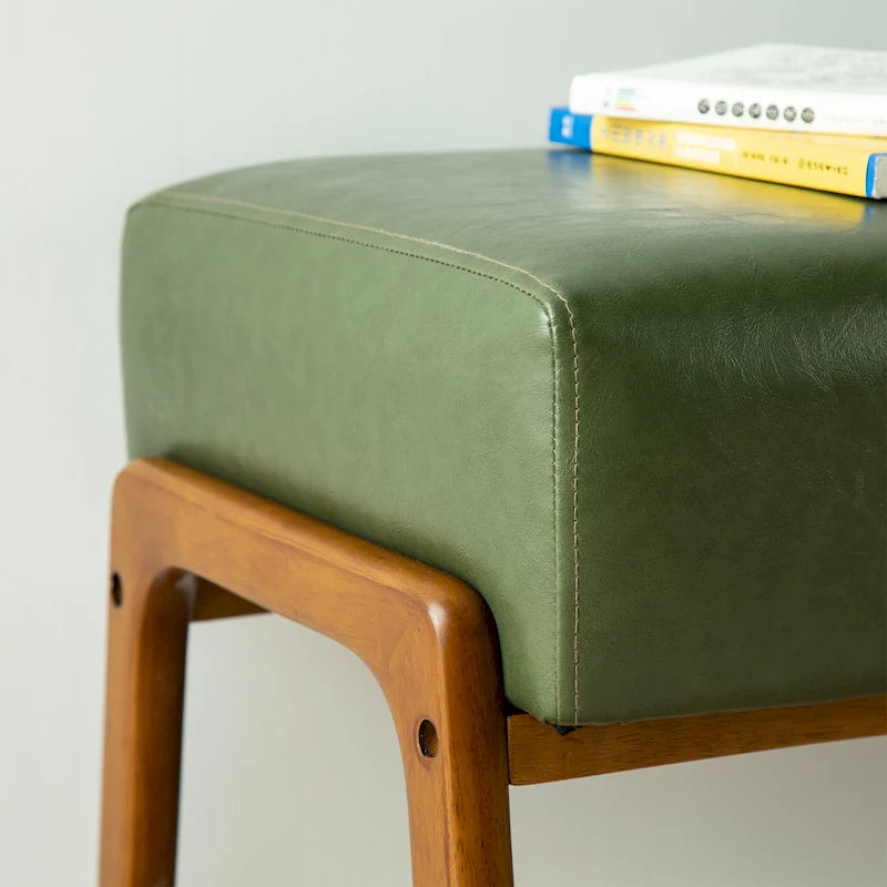 Panca rivestita in similpelle verde, stile moderno, seduta singola
