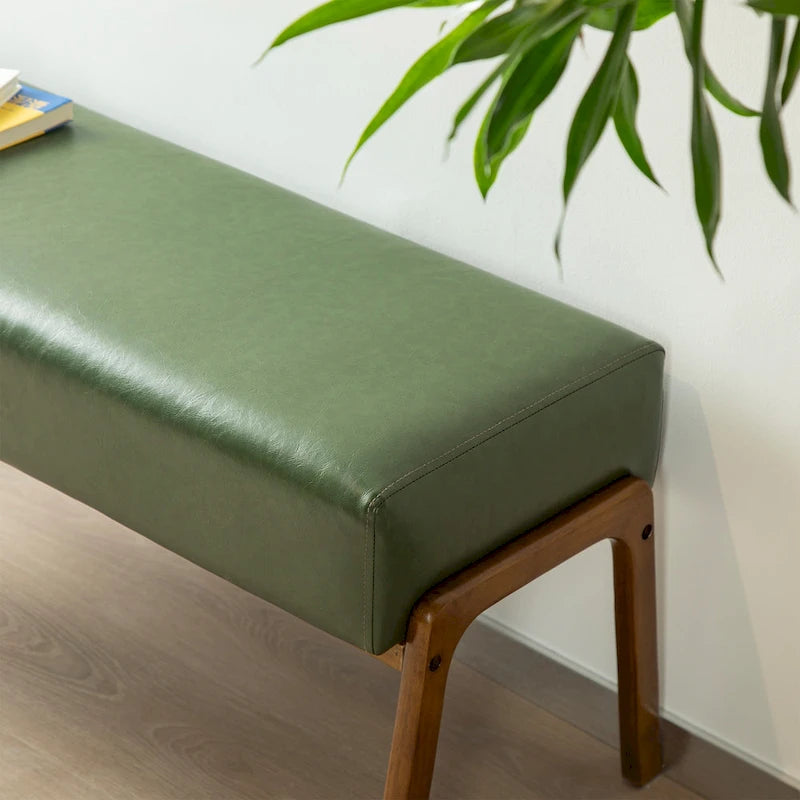 Panca rivestita in similpelle verde, stile moderno, seduta singola